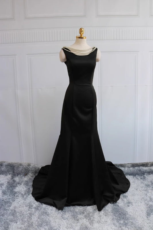 Luxury Jewel Neck Sweet 16th Evening Gowns Beading Black Mermaid Prom Dress AP4731