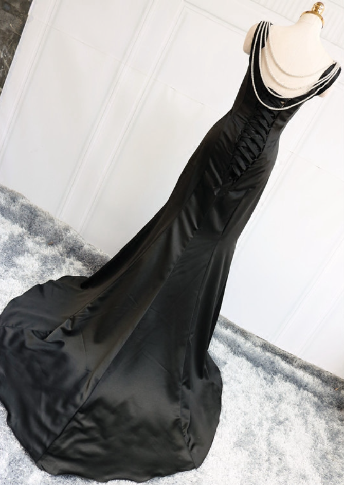 Luxury Jewel Neck Sweet 16th Evening Gowns Beading Black Mermaid Prom Dress AP4731