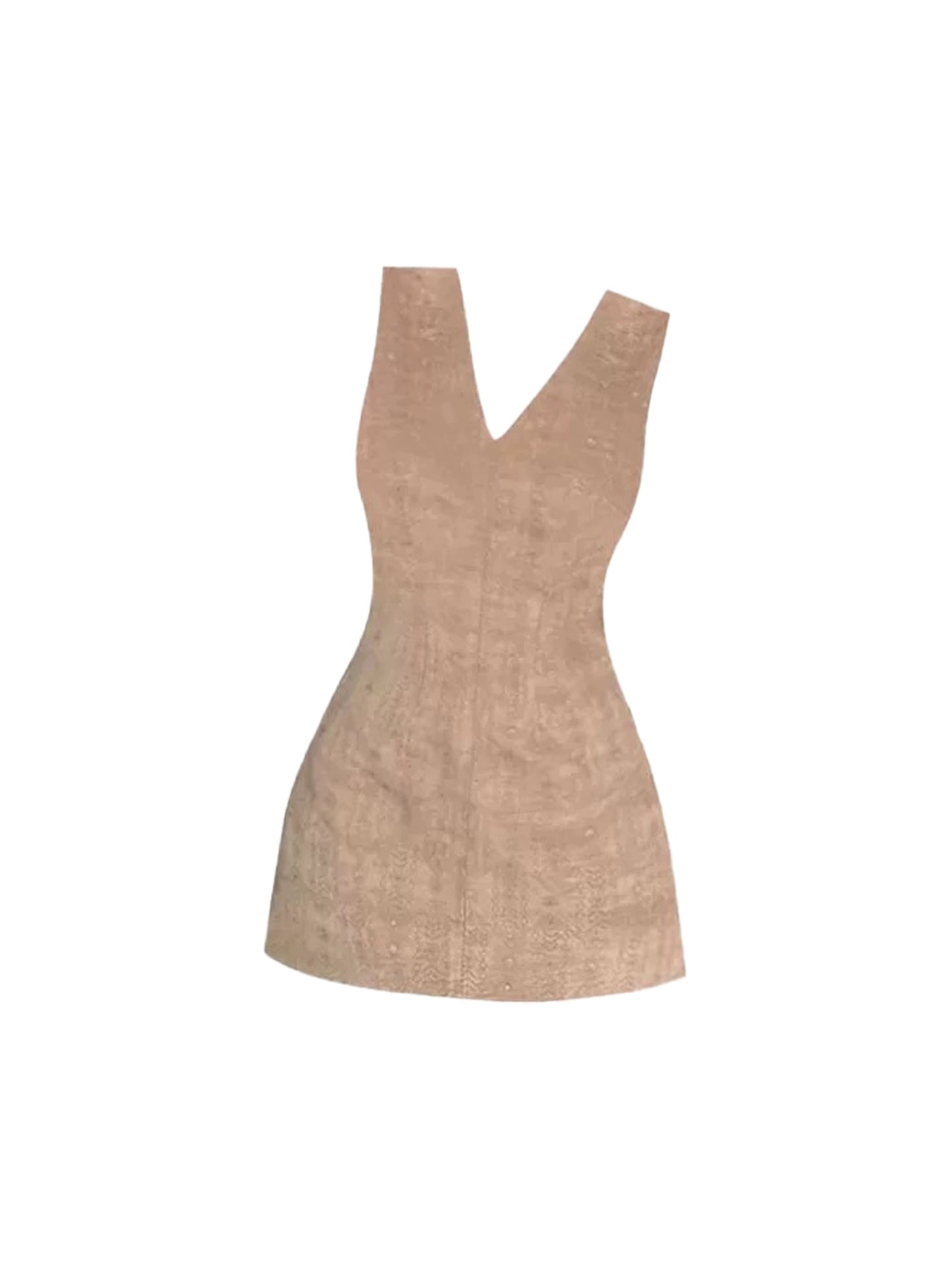 Flattering Taupe Sleeveless V-Neck Mini Skirt Simple Subtle Abstract Pattern A-Line Short Dress AP4760