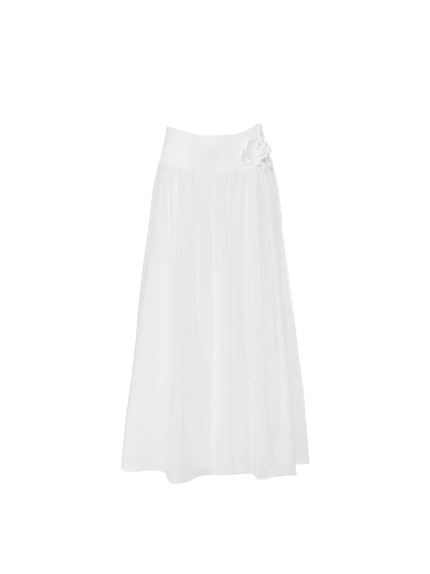 Trendy A-Line White Two-Piece Pleated Maxi Dresses Chic Strapless Cross-Cutout Top 3D Floral Details Long Dress AP4761