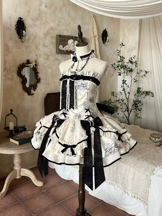 Sexy Floral A-Line Strapless Tiered Birthday Dresses Beading Bows Ruffles Homecoming Dress AP4764