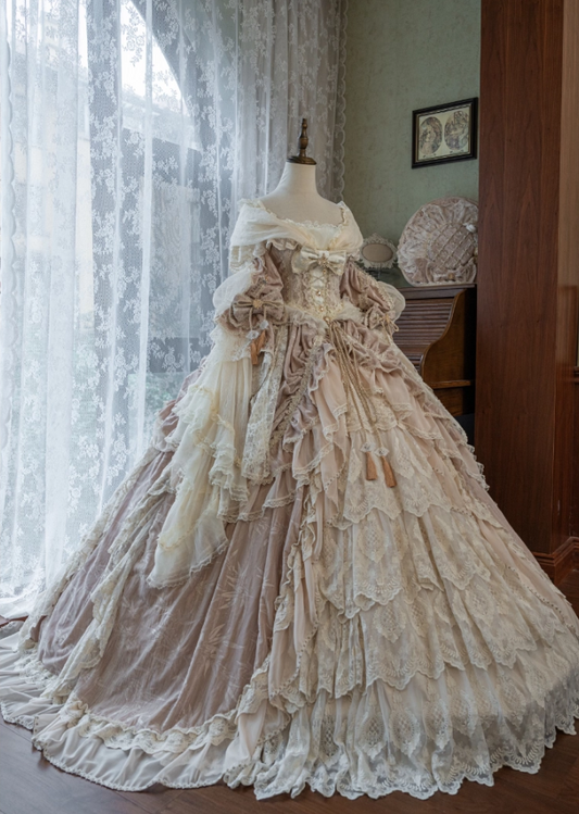 Modern A-Line Square Neck Tiered Sweet 16th Gowns Beading Lace Crystals Bows Prom Dress AP4765
