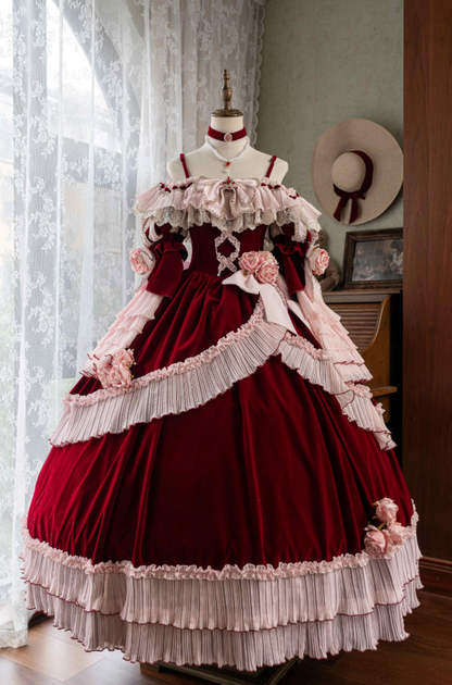 Pretty A-Line Off Shoulder Velvet Sweet 16th Gowns Handmade Flowers Lace Rhinestones Bows Prom Dress AP4766