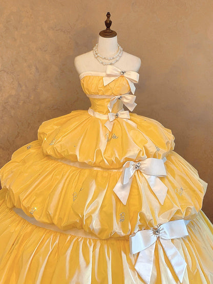 Princess A-Line Strapless Tiered Sweet 16th Evening Dresses Bows Sequins Crystals Prom Dress AP4767