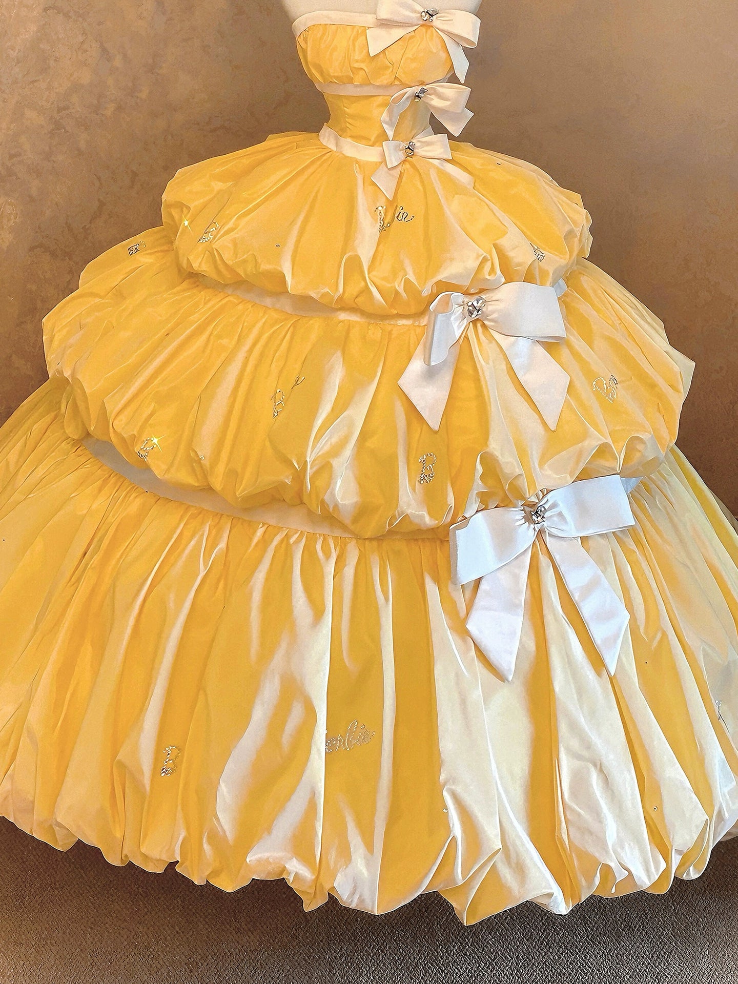 Princess A-Line Strapless Tiered Sweet 16th Evening Dresses Bows Sequins Crystals Prom Dress AP4767