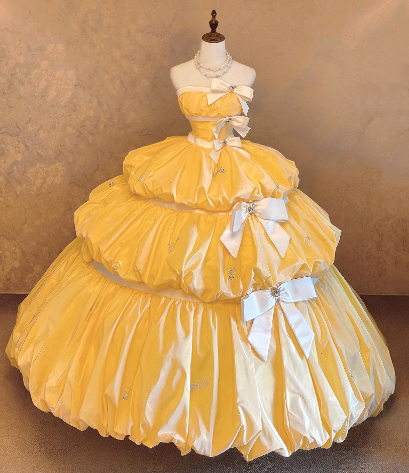 Princess A-Line Strapless Tiered Sweet 16th Evening Dresses Bows Sequins Crystals Prom Dress AP4767