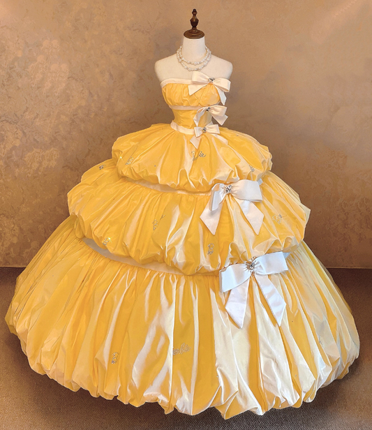 Princess A-Line Strapless Tiered Sweet 16th Evening Dresses Bows Sequins Crystals Prom Dress AP4767