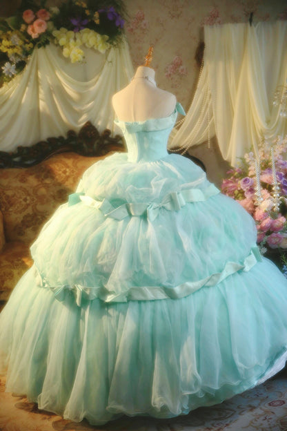 Fancy A-Line Strapless Tulle Sweet 16th Evening Dresses Bows Beads Prom Dress AP4768