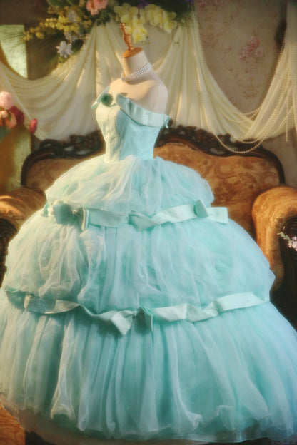 Fancy A-Line Strapless Tulle Sweet 16th Evening Dresses Bows Beads Prom Dress AP4768