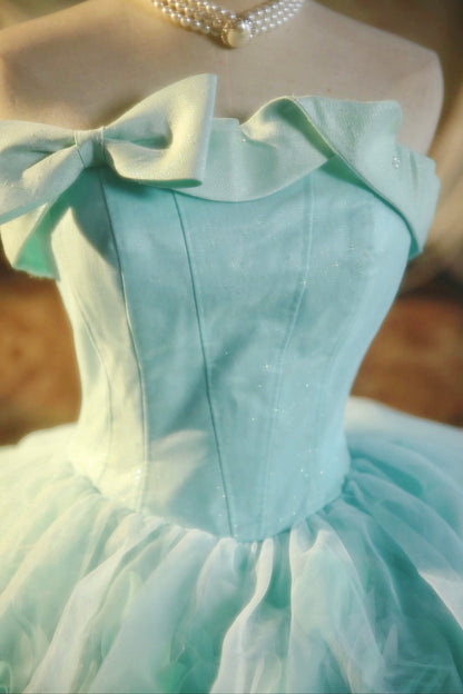 Fancy A-Line Strapless Tulle Sweet 16th Evening Dresses Bows Beads Prom Dress AP4768