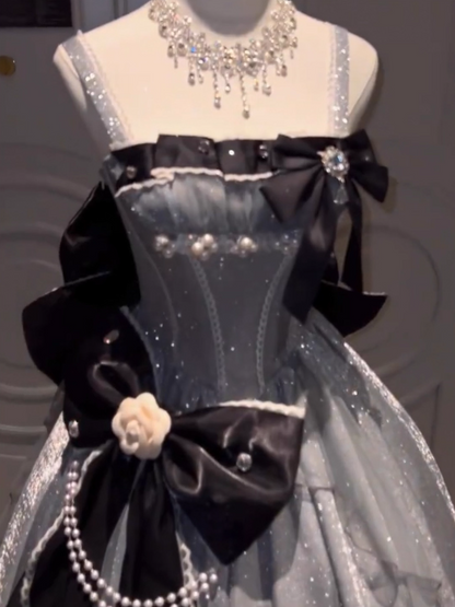Hot Girls A-Line Spaghetti Strap Sweet 16th Evening Dresses Bows Beading Handmade Flowers Sequins Prom Dress AP4769