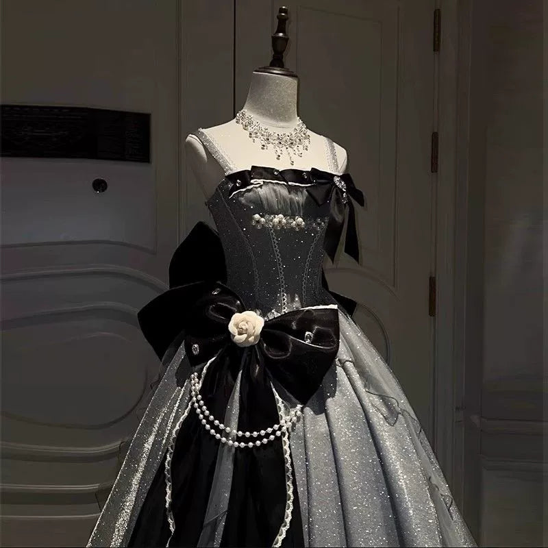 Hot Girls A-Line Spaghetti Strap Sweet 16th Evening Dresses Bows Beading Handmade Flowers Sequins Prom Dress AP4769
