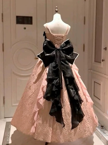 Gen Z Style Spaghetti Strap A-Line Beading Sweet 16th Dresses Bows Handmade Flowers Prom Dress AP4770