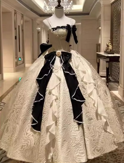 Gen Z Style Spaghetti Strap A-Line Beading Sweet 16th Dresses Bows Handmade Flowers Prom Dress AP4770