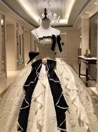 Gen Z Style Spaghetti Strap A-Line Beading Sweet 16th Dresses Bows Handmade Flowers Prom Dress AP4770