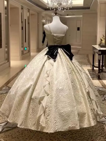 Gen Z Style Spaghetti Strap A-Line Beading Sweet 16th Dresses Bows Handmade Flowers Prom Dress AP4770