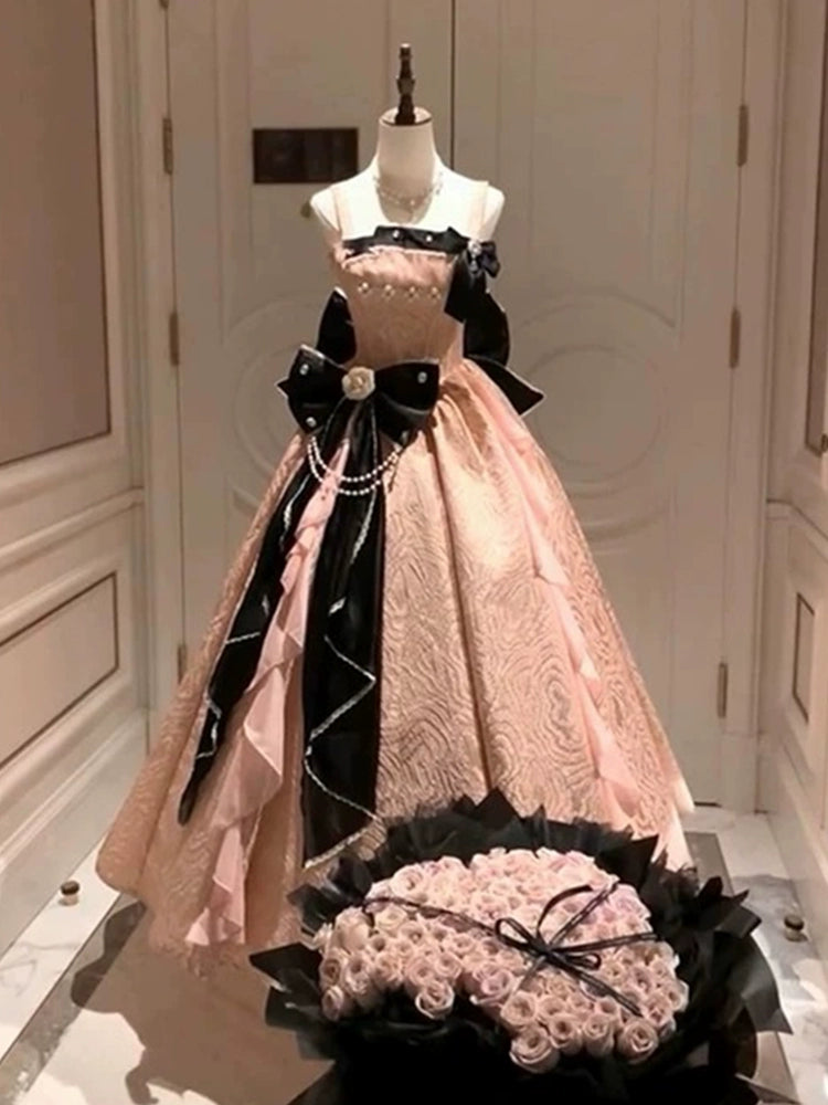Gen Z Style Spaghetti Strap A-Line Beading Sweet 16th Dresses Bows Handmade Flowers Prom Dress AP4770