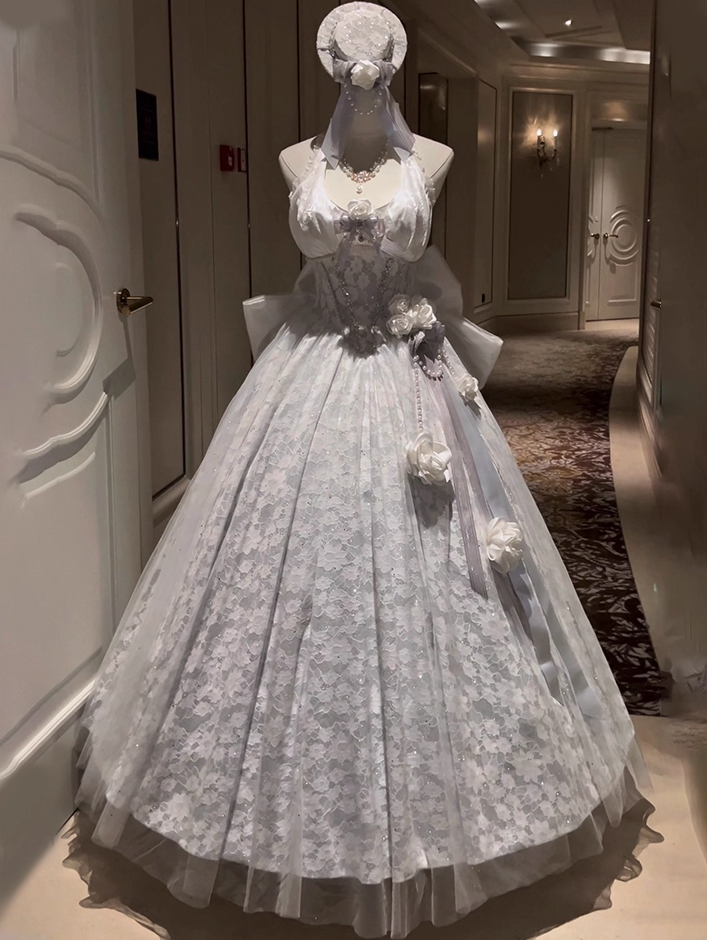 Maximalism Halter Neck A-Line Bow Sweet 16 Gowns Rhinestone Lace Handmade Flowers Sequins Prom Dress AP4771