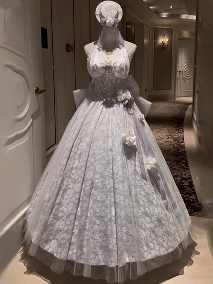 Maximalism Halter Neck A-Line Bow Sweet 16 Gowns Rhinestone Lace Handmade Flowers Sequins Prom Dress AP4771