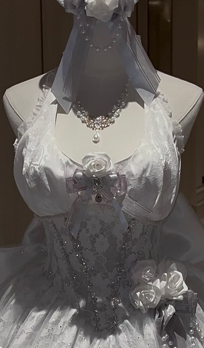 Maximalism Halter Neck A-Line Bow Sweet 16 Gowns Rhinestone Lace Handmade Flowers Sequins Prom Dress AP4771