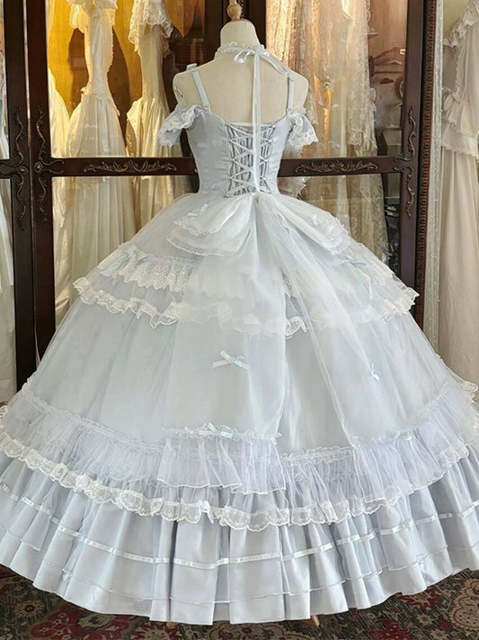 Casual A-Line Off Shoulder Sweet 16th Gowns Lace Bows Prom Dress AP4773