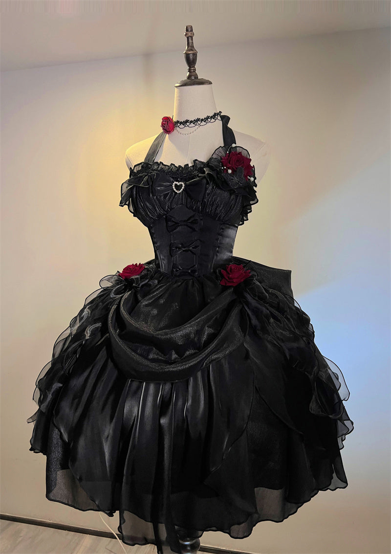 Gothic-Style A-Line Halter Neck Birthday Dresses Beads Handmade Flowers Bows Backless Homecoming Dress AP4778
