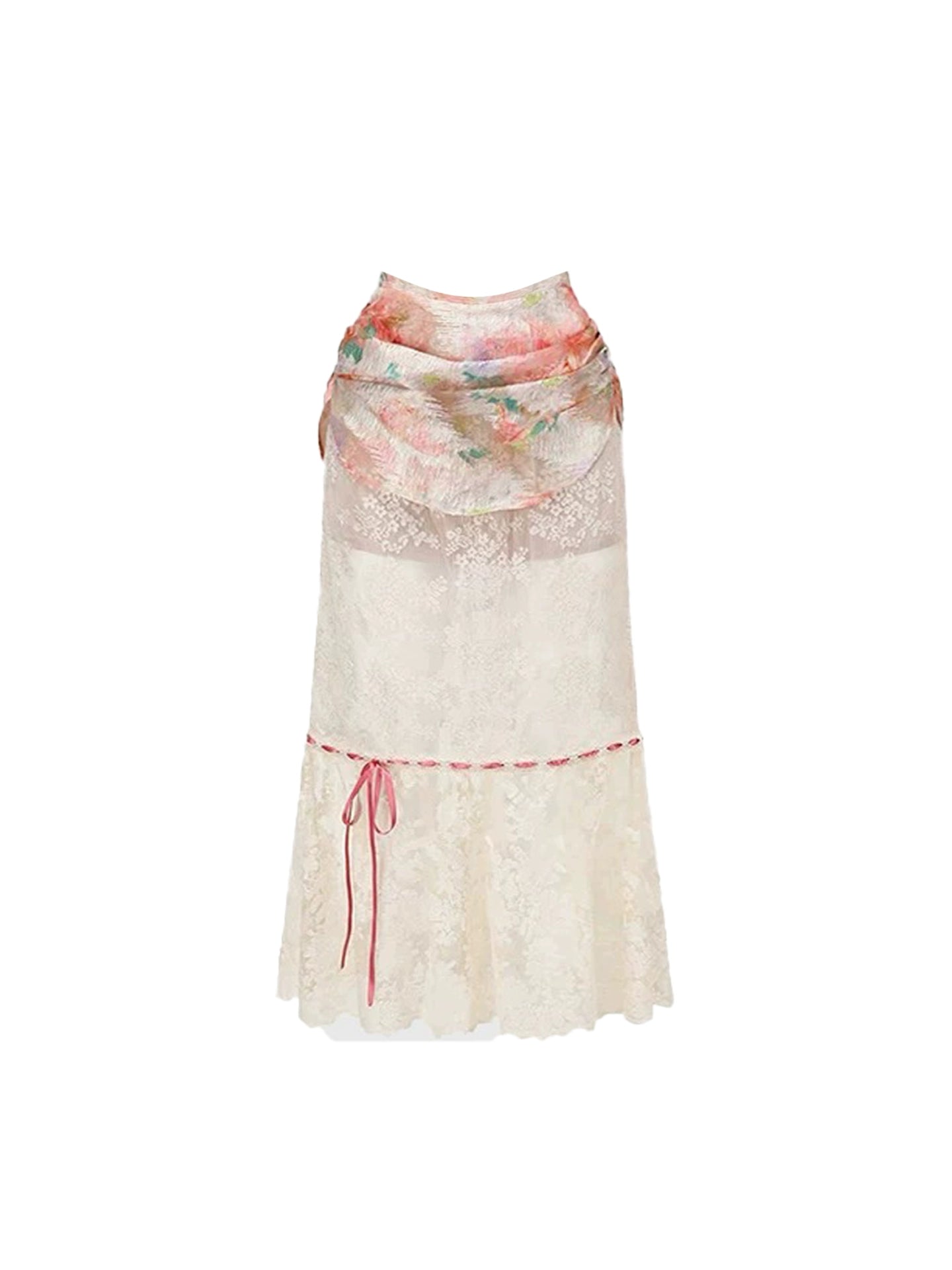 Beautiful Bustier Top Lace Splicing A-Line Maxi Dresses Romantic Pastel Floral Two-Piece Strapless Long Dress AP4783