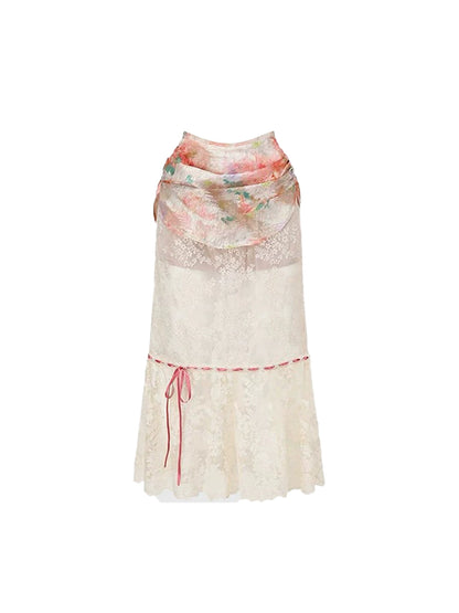 Beautiful Bustier Top Lace Splicing A-Line Maxi Dresses Romantic Pastel Floral Two-Piece Strapless Long Dress AP4783