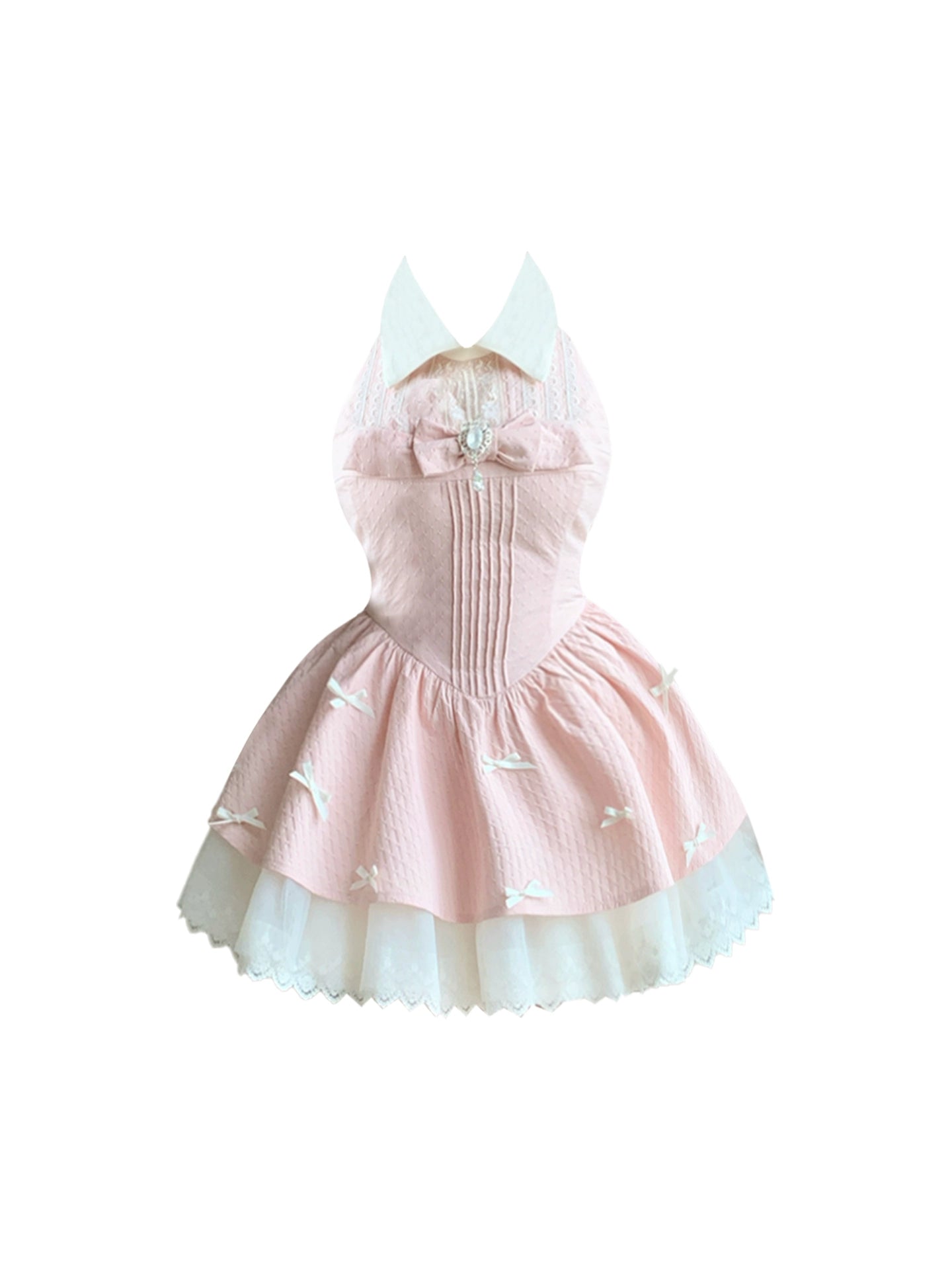 Superb Crystal Accent Bow Lapel Neck Mini Skirt Charming Pastel Pink Corset A-Line Short Dress AP4785