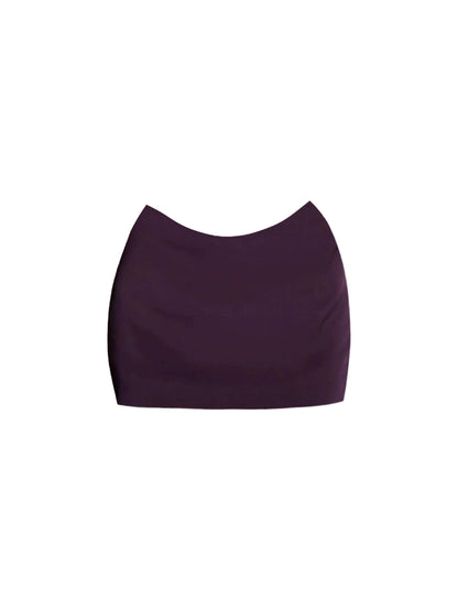 Romantic 2-Piece Set Deep Purple Peplum Top Bodycon Mini Skirt Sexy Crystal Neckline Cutout Halter Short Dress AP4796