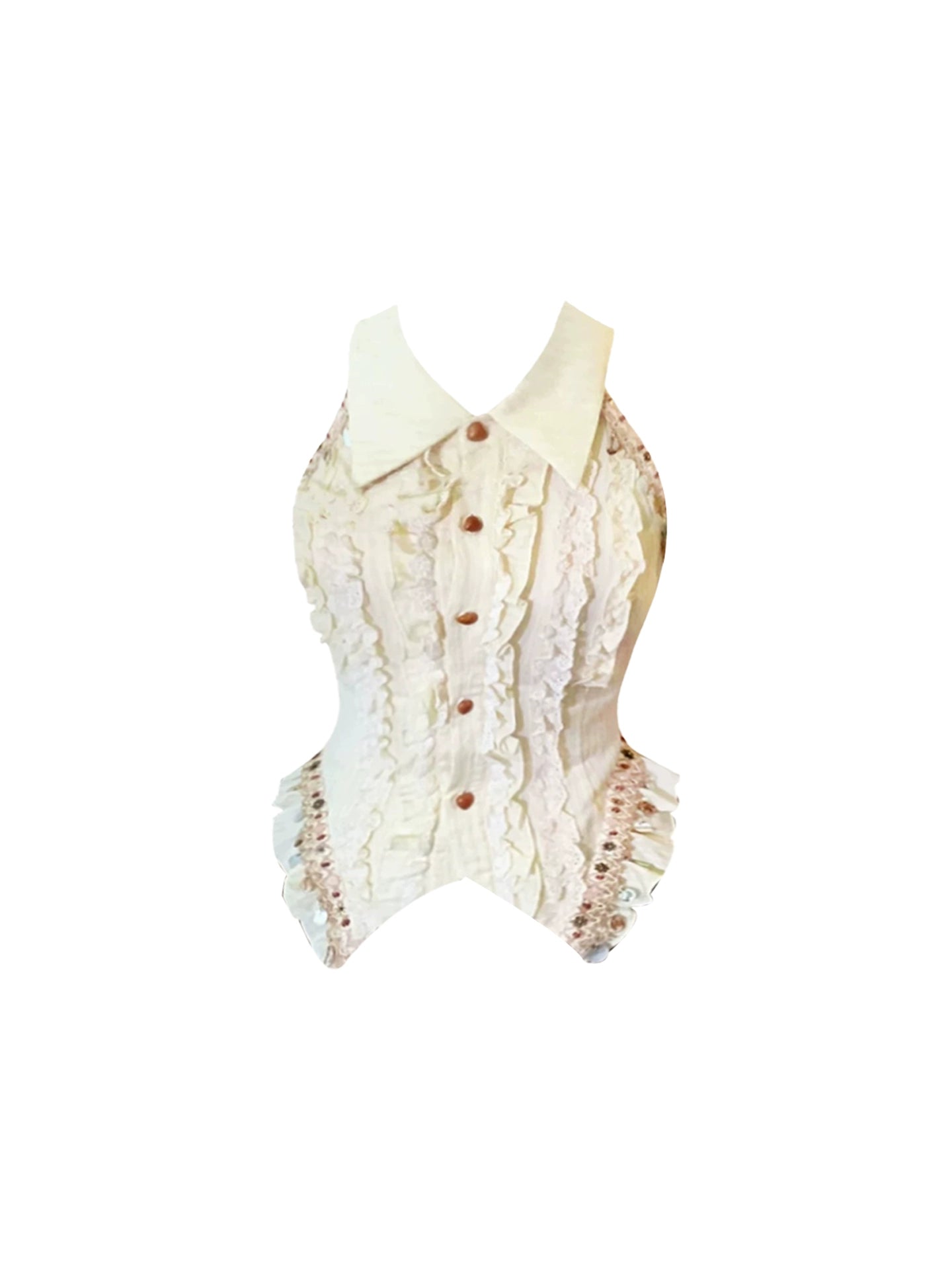 Ornate Lapel Neck Sequins Buttons Accent Two-Piece Mini Skirt Elegant Cream Collared Corset Brown Lace A-Line Short Dress AP4797