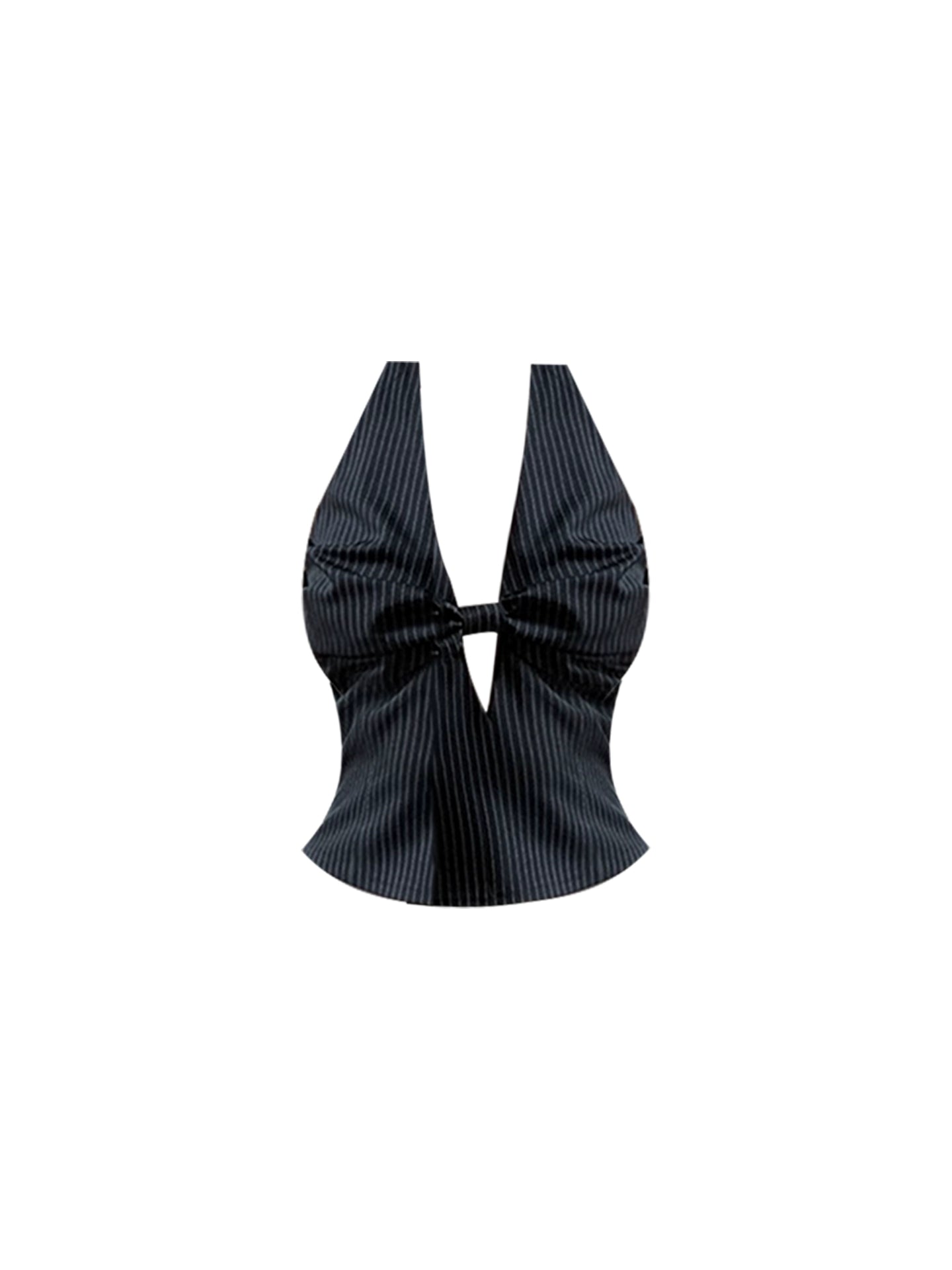 Graceful Cutout Halter Neck Black & White Striped Maxi Dress Trendy 2-Piece Set Knot Top Flowy A-Line Long Dress AP4802