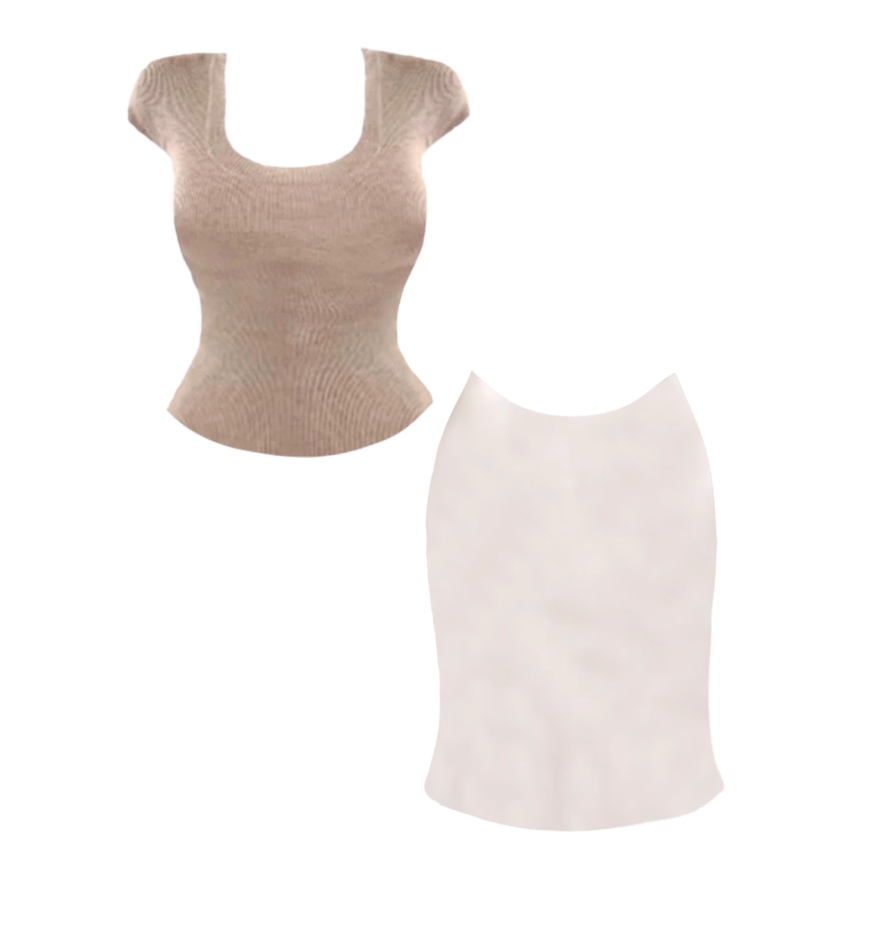 Classical Square Neck Top Fitted Sheath Mini Skirt Stylish Neutral 2-Piece Set Ribbed Short Sleeves Short Dress AP4804