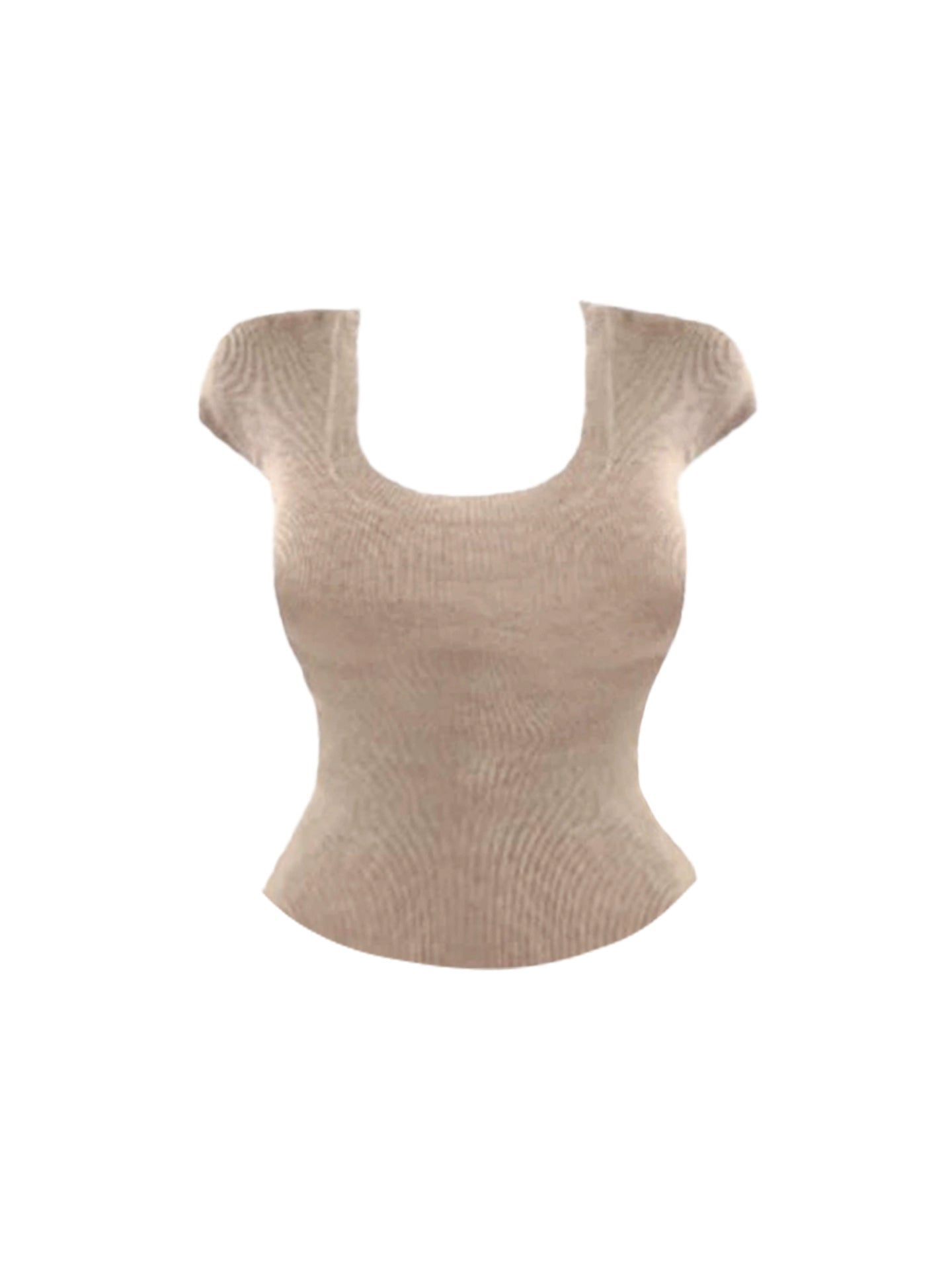 Classical Square Neck Top Fitted Sheath Mini Skirt Stylish Neutral 2-Piece Set Ribbed Short Sleeves Short Dress AP4804