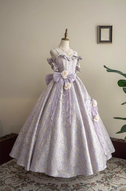 Fantastic A-Line Off Shoulder Sweet 16th Gowns Bows Handmade Flowers Beads Prom Dress AP4805