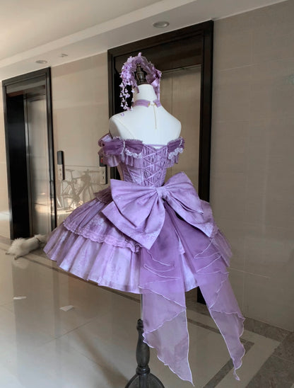 Cute Off-Shoulder A-Line Tiered Birthday Dresses Appliques Bows Lace Homecoming Dress AP4807