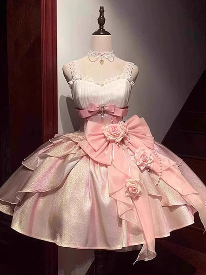 Sheen Spaghetti Strap Handmade Flowers A-Line Birthday Gowns Bows Beading Lace Crystals Homecoming Dress AP4812