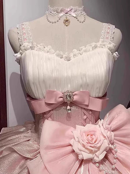 Sheen Spaghetti Strap Handmade Flowers A-Line Birthday Gowns Bows Beading Lace Crystals Homecoming Dress AP4812