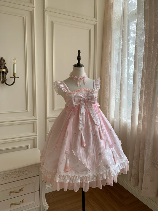 Gorgeous Ruffled Spaghetti Strap A-Line Jacquard Birthday Gowns Bows Appliques Lace Tassel Homecoming Dress AP4814