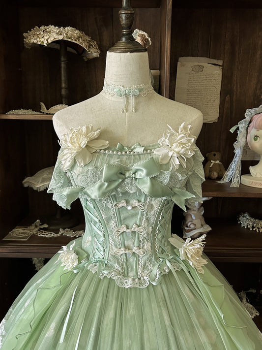 Glam A-Line Off Shoulder Jacquard Sweet 16th Gowns Handmade Flowers Bows Lace Beaded Prom Dress AP4815