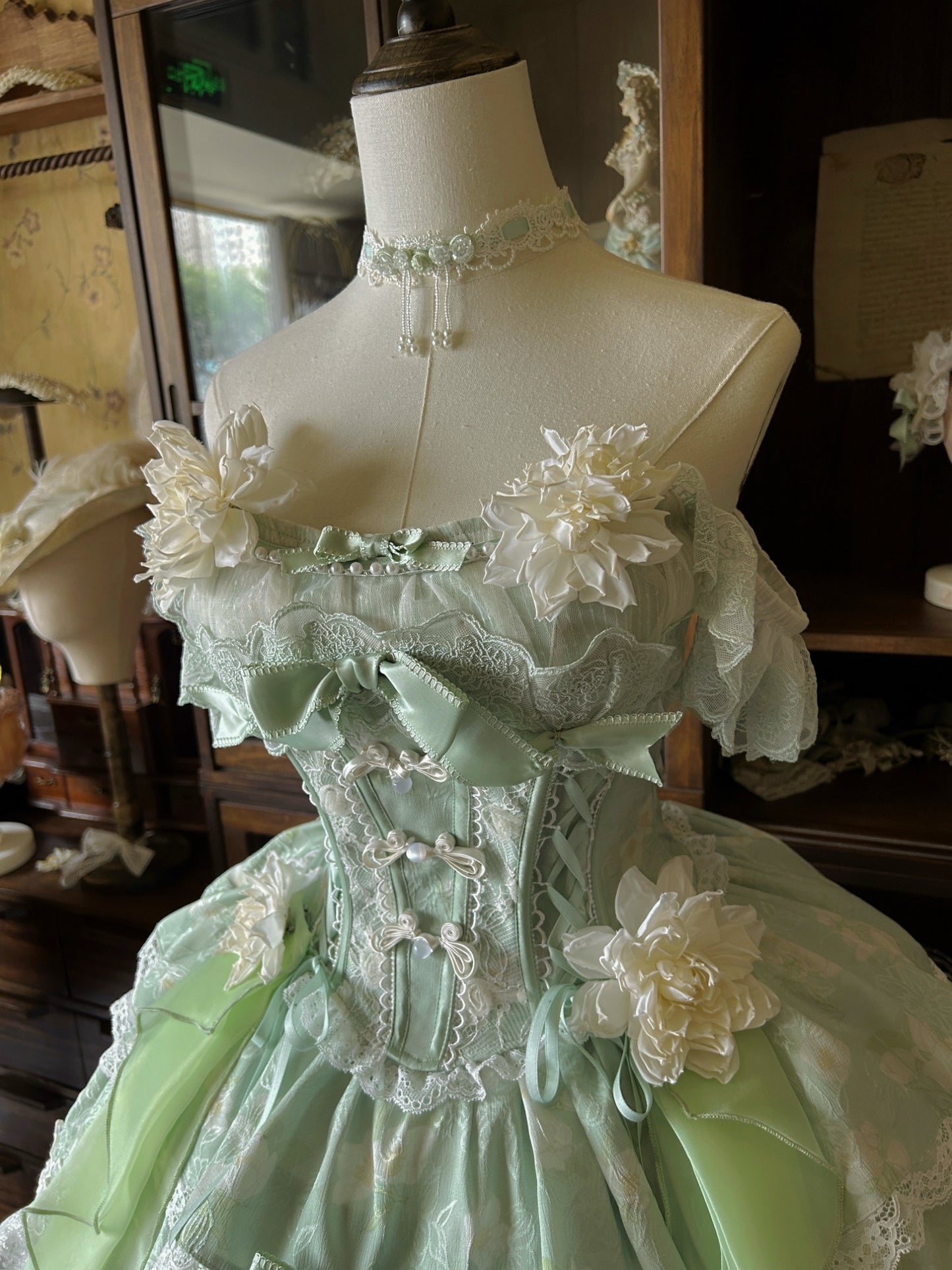 Dramatic Off-Shoulder Handmade Flowers A-Line Birthday Dresses Jacquard Bows Lace Homecoming Dress AP4817