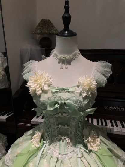 Dramatic Off-Shoulder Handmade Flowers A-Line Birthday Dresses Jacquard Bows Lace Homecoming Dress AP4817
