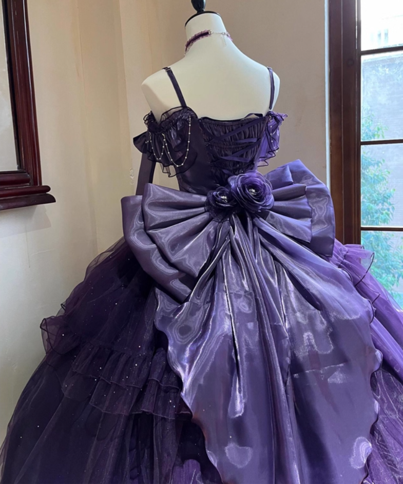 Unique A-Line Handmade Flowers Spaghetti Strap Sweet 16th Evening Dresses Bows Beading Prom Dress AP4820