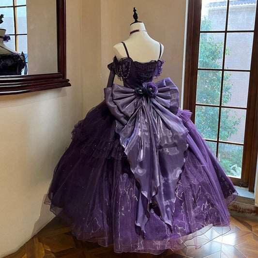 Unique A-Line Handmade Flowers Spaghetti Strap Sweet 16th Evening Dresses Bows Beading Prom Dress AP4820