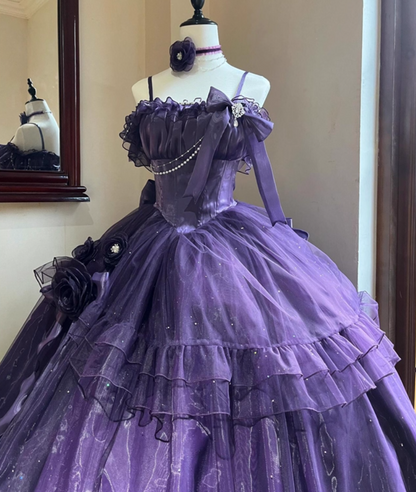 Unique A-Line Handmade Flowers Spaghetti Strap Sweet 16th Evening Dresses Bows Beading Prom Dress AP4820