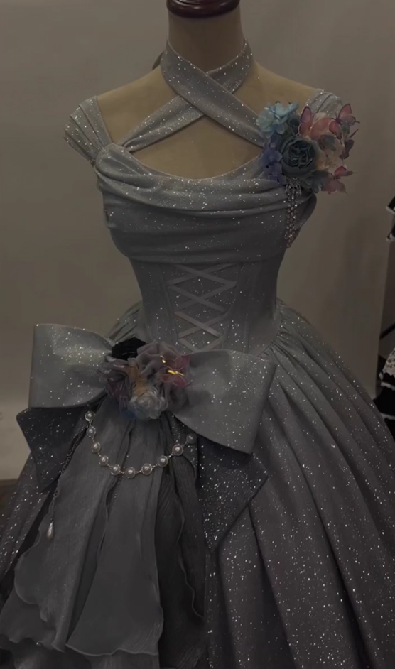 Vibrant Halter Neck A-Line Beading Sweet 16 Gowns Bows Handmade Flowers Prom Dress AP4821