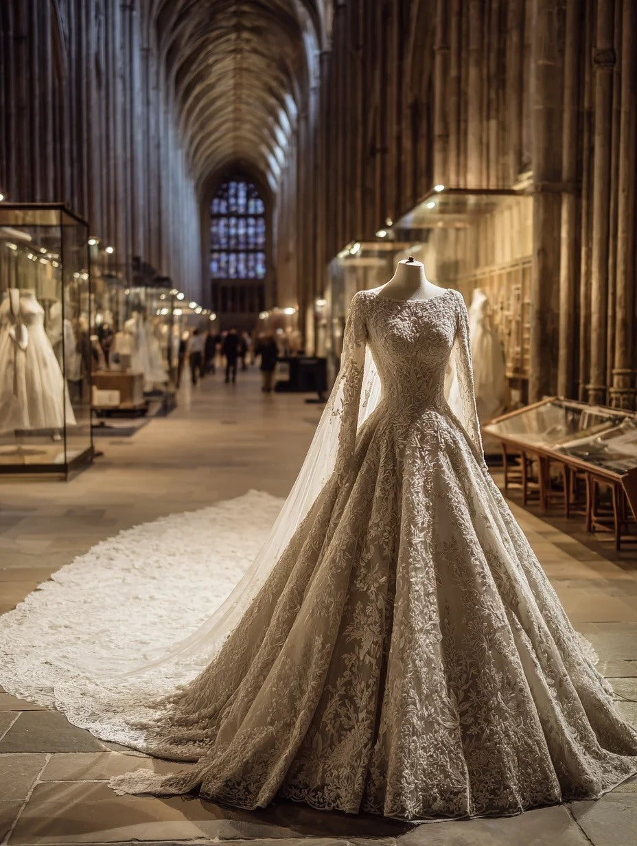 French Style A-Line Jewel Neck Bridal Gowns Appliques Lace Long Sleeve Wedding Dress AP4823