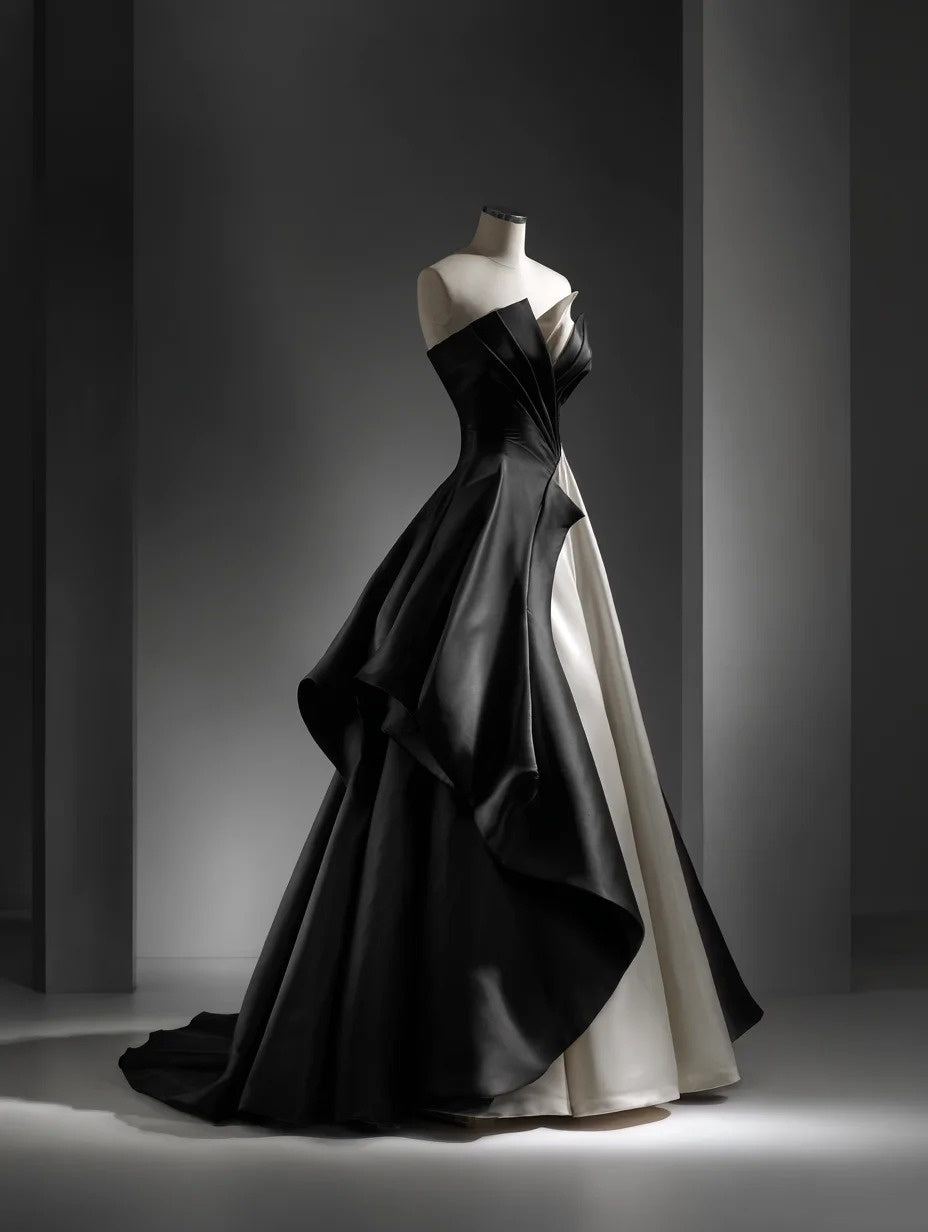 Charming Strapless Pleated A-Line Sweet 16th Evening Dresses Color-Blocked Prom Dress AP4826
