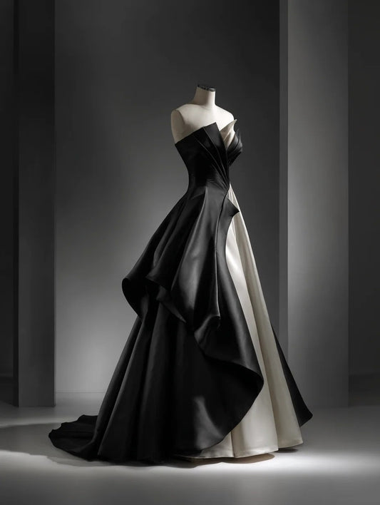 Charming Strapless Pleated A-Line Sweet 16th Evening Dresses Color-Blocked Prom Dress AP4826
