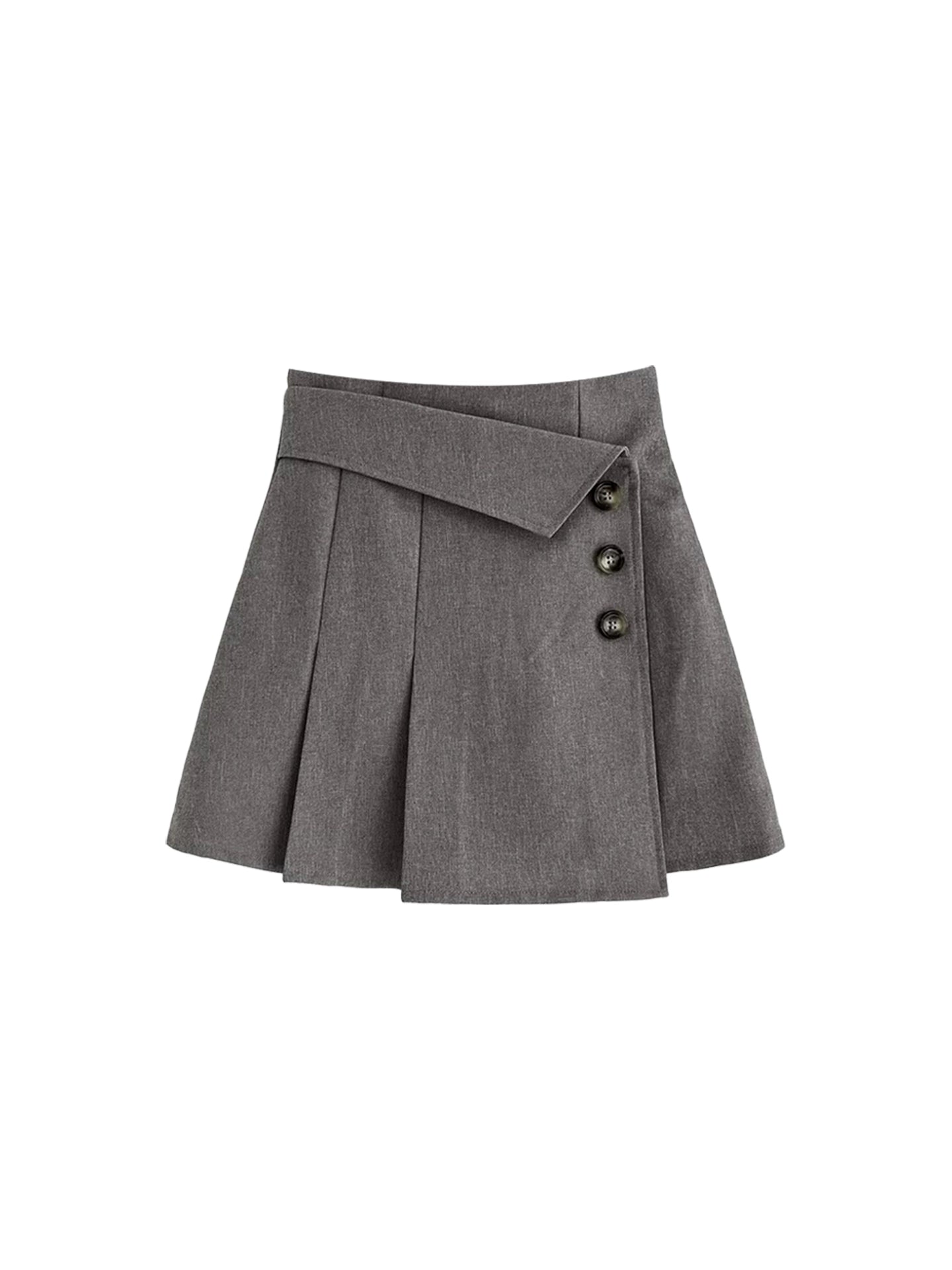 Adorable Off-Shoulder Light Blue-Grey 2-Piece Set Mini Skirt Ruffled Knit Bodice Pleated Buttoned A-Line Short Dress AP4828